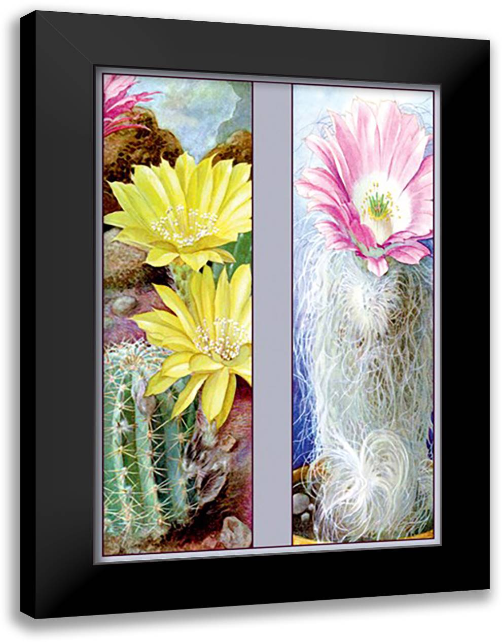 Flower, Cactus, and Flower 16x22 Black Modern Wood Framed Art Print Poster