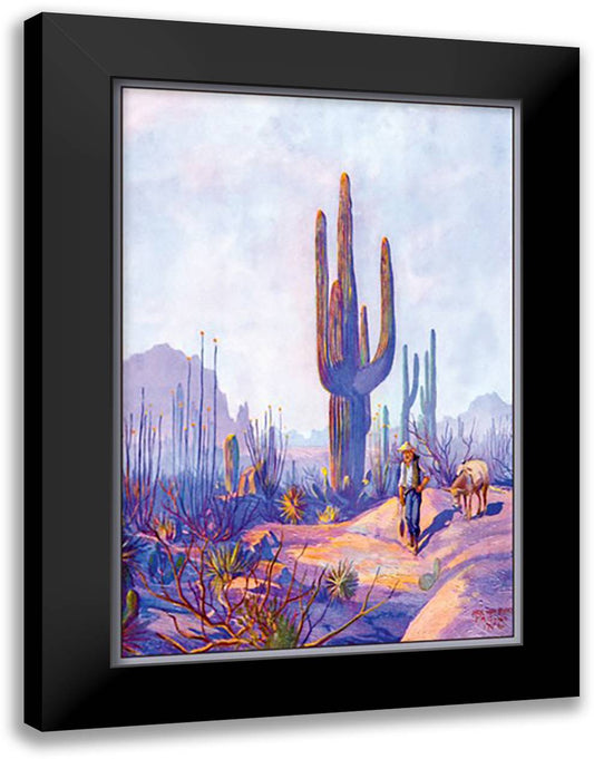 Cactus and Man 16x22 Black Modern Wood Framed Art Print Poster