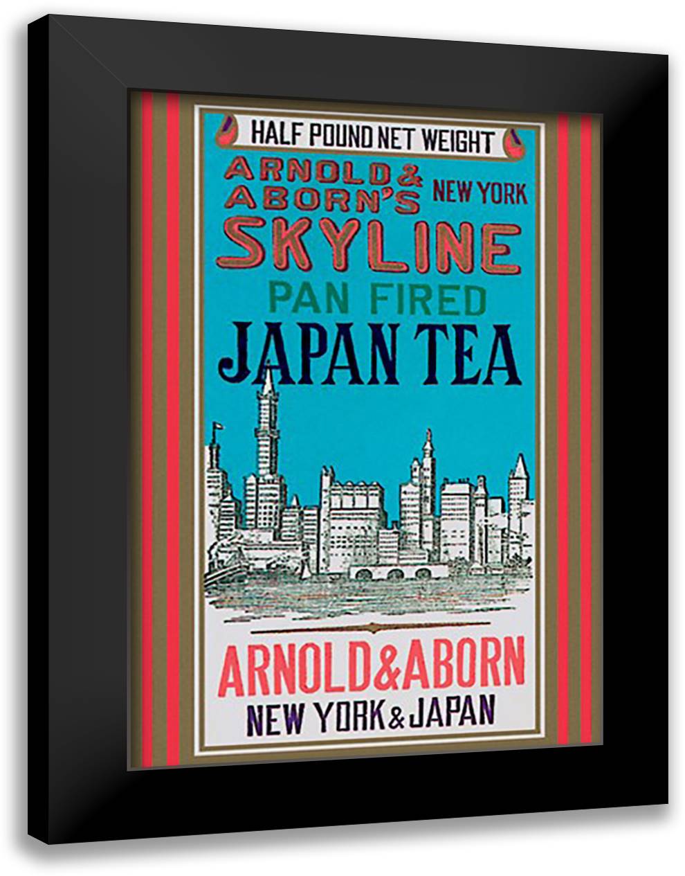 New York Skyline Tea 16x22 Black Modern Wood Framed Art Print Poster