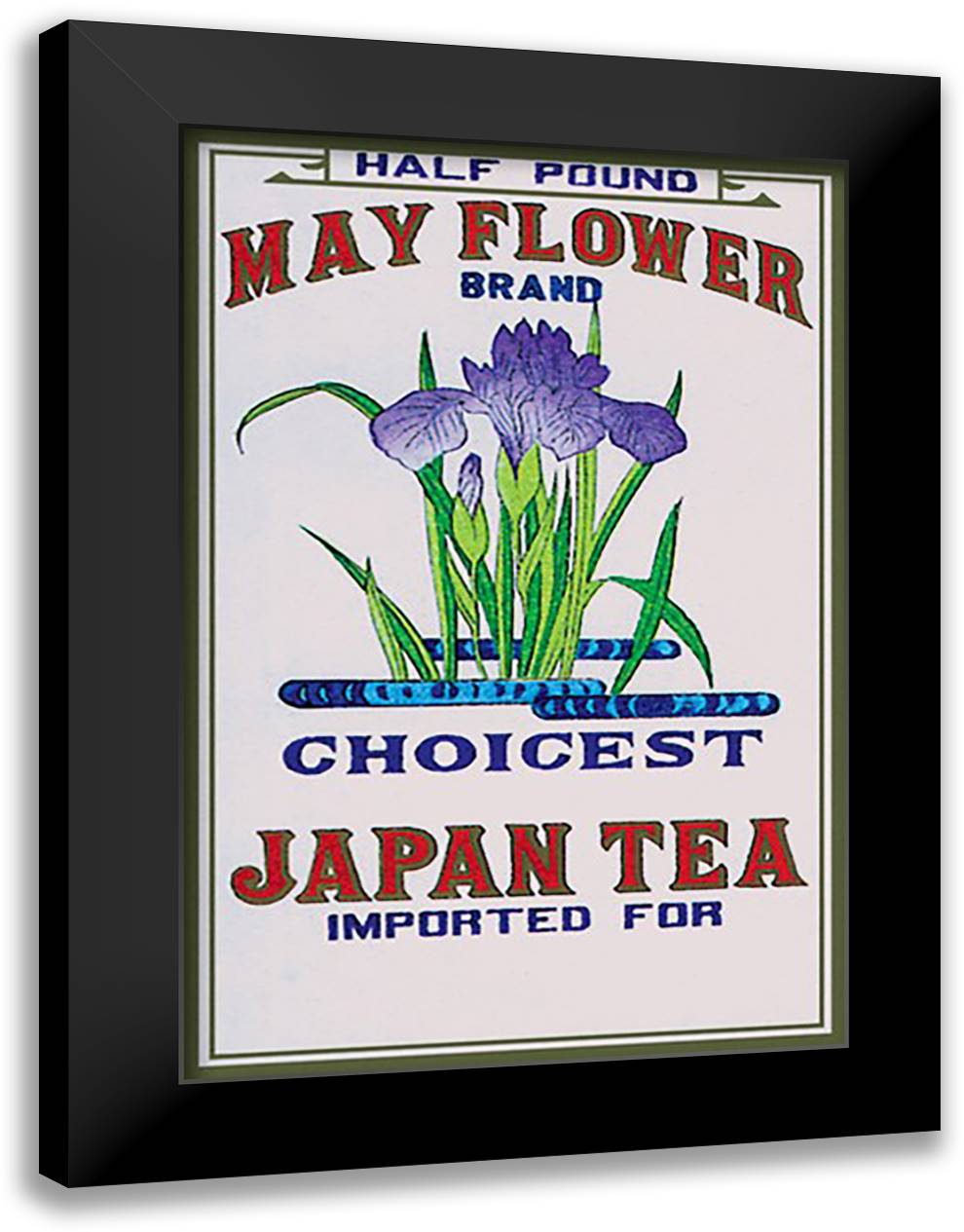 May Flower Brand Tea 16x22 Black Modern Wood Framed Art Print Poster