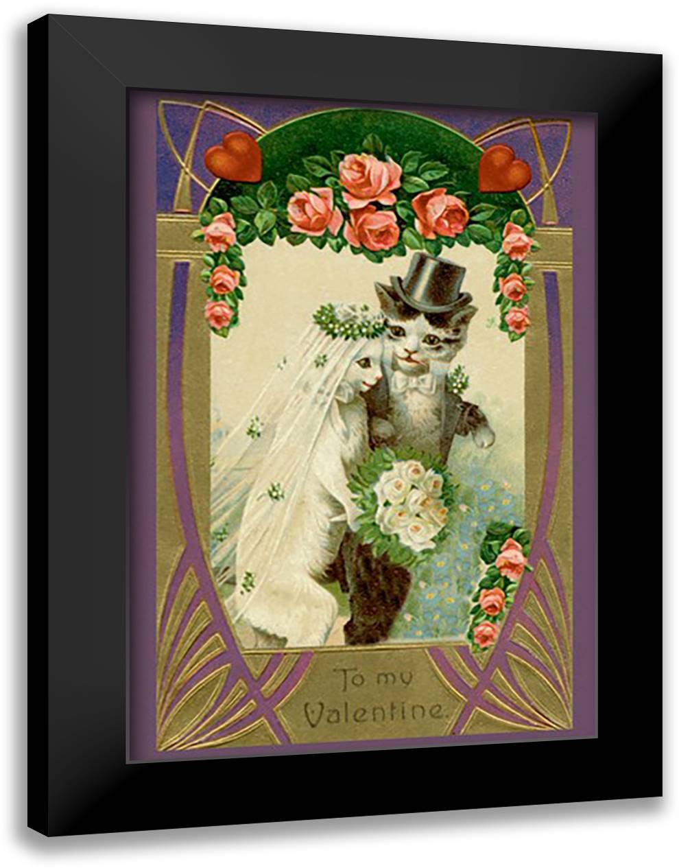 Kitty Bride And Groom 16x22 Black Modern Wood Framed Art Print Poster