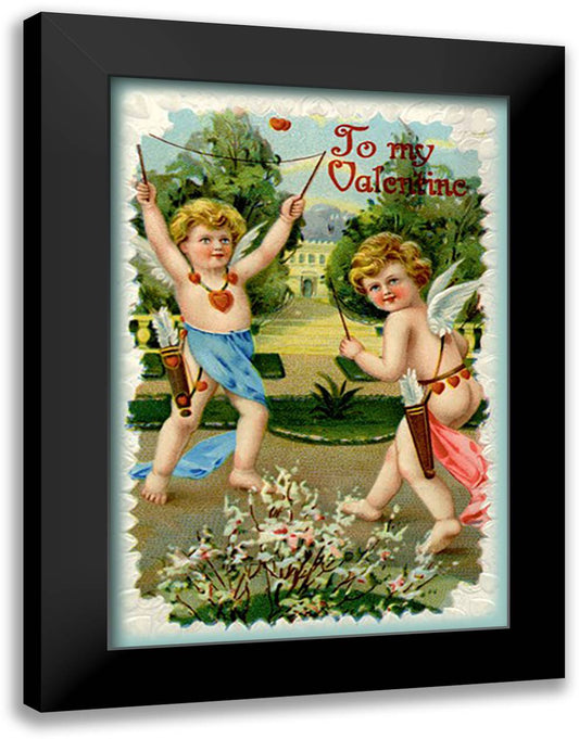 Two Cupids With Arrows 16x22 Black Modern Wood Framed Art Print Poster