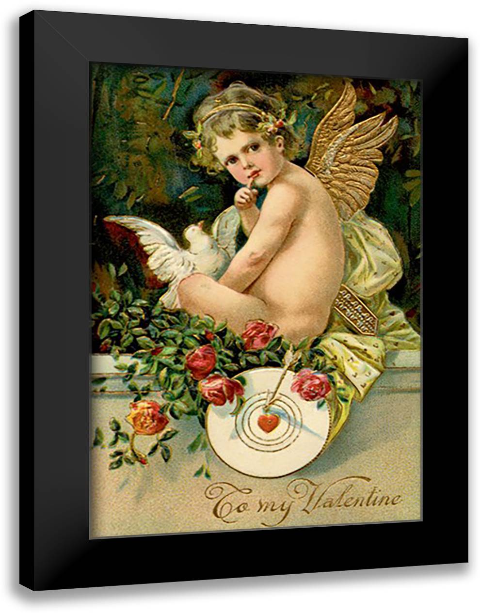 Angel Girl With Dove 16x22 Black Modern Wood Framed Art Print Poster