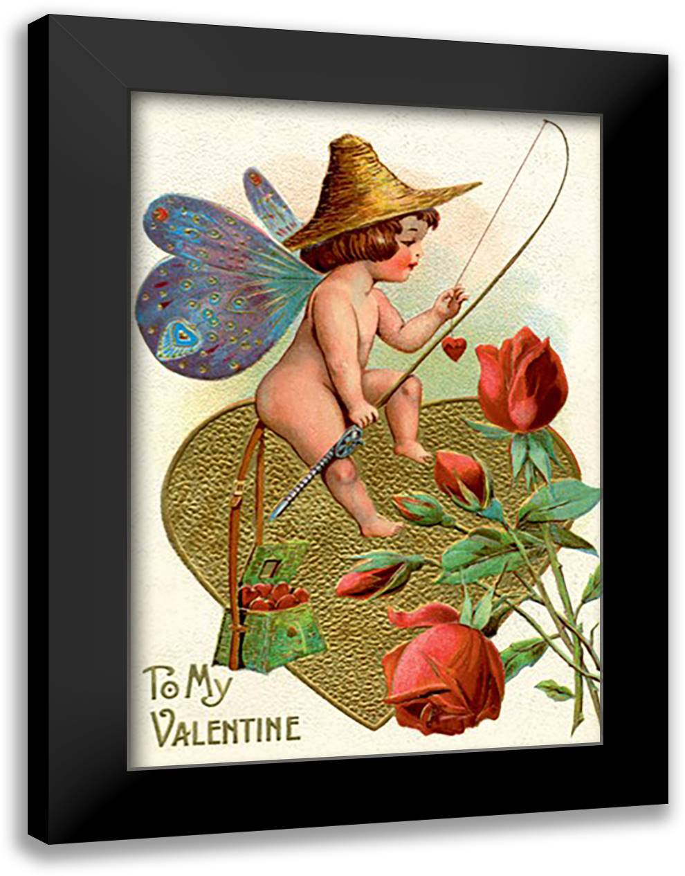 Fishing For Hearts 16x22 Black Modern Wood Framed Art Print Poster
