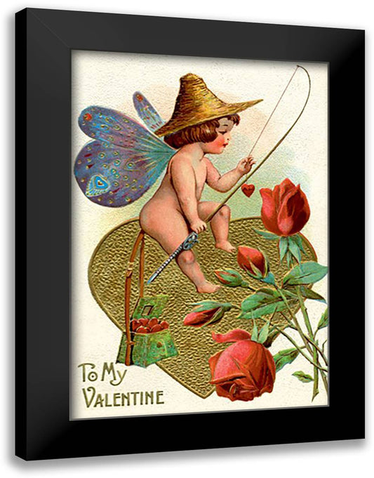 Fishing For Hearts 16x22 Black Modern Wood Framed Art Print Poster