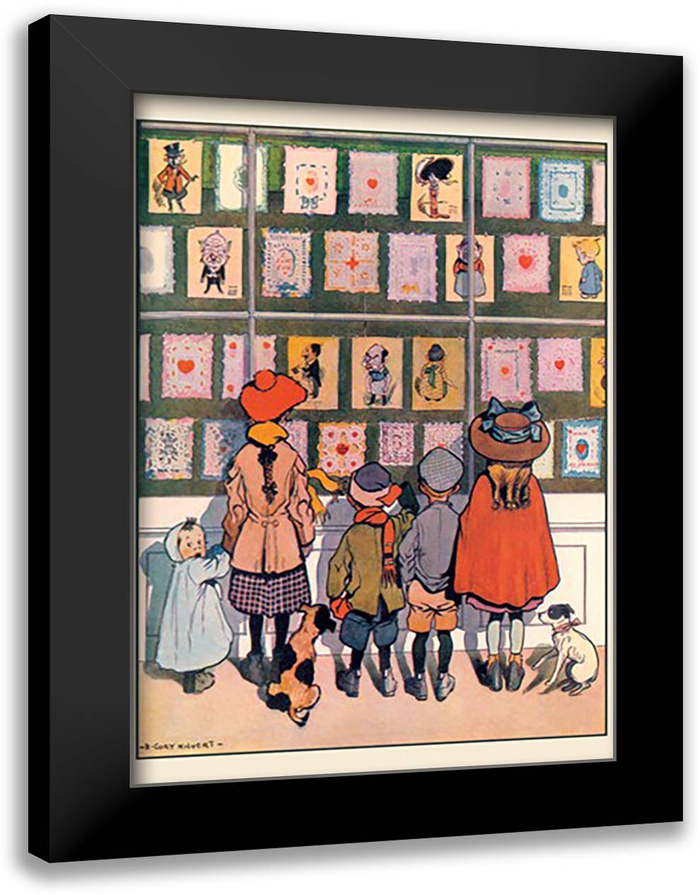 Children At The Window 16x22 Black Modern Wood Framed Art Print Poster