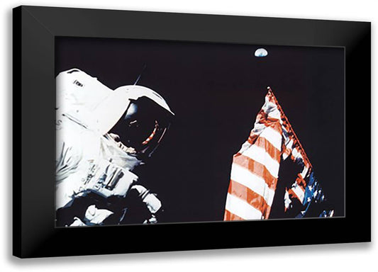 Schmitt, Flag, and Earth 22x16 Black Modern Wood Framed Art Print Poster by NASA
