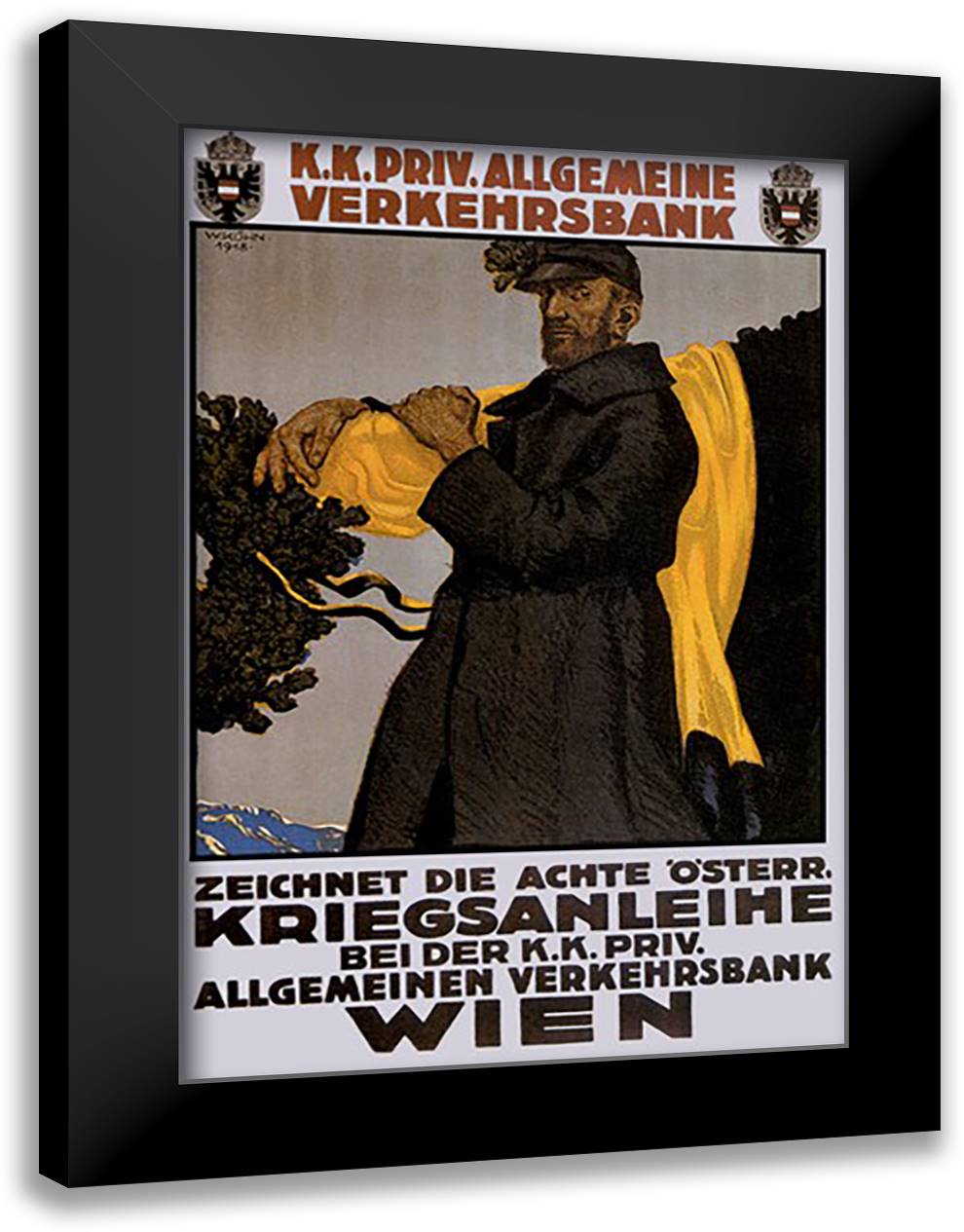 Eighth Austrian War Loan 16x22 Black Modern Wood Framed Art Print Poster by Kuhn, W.