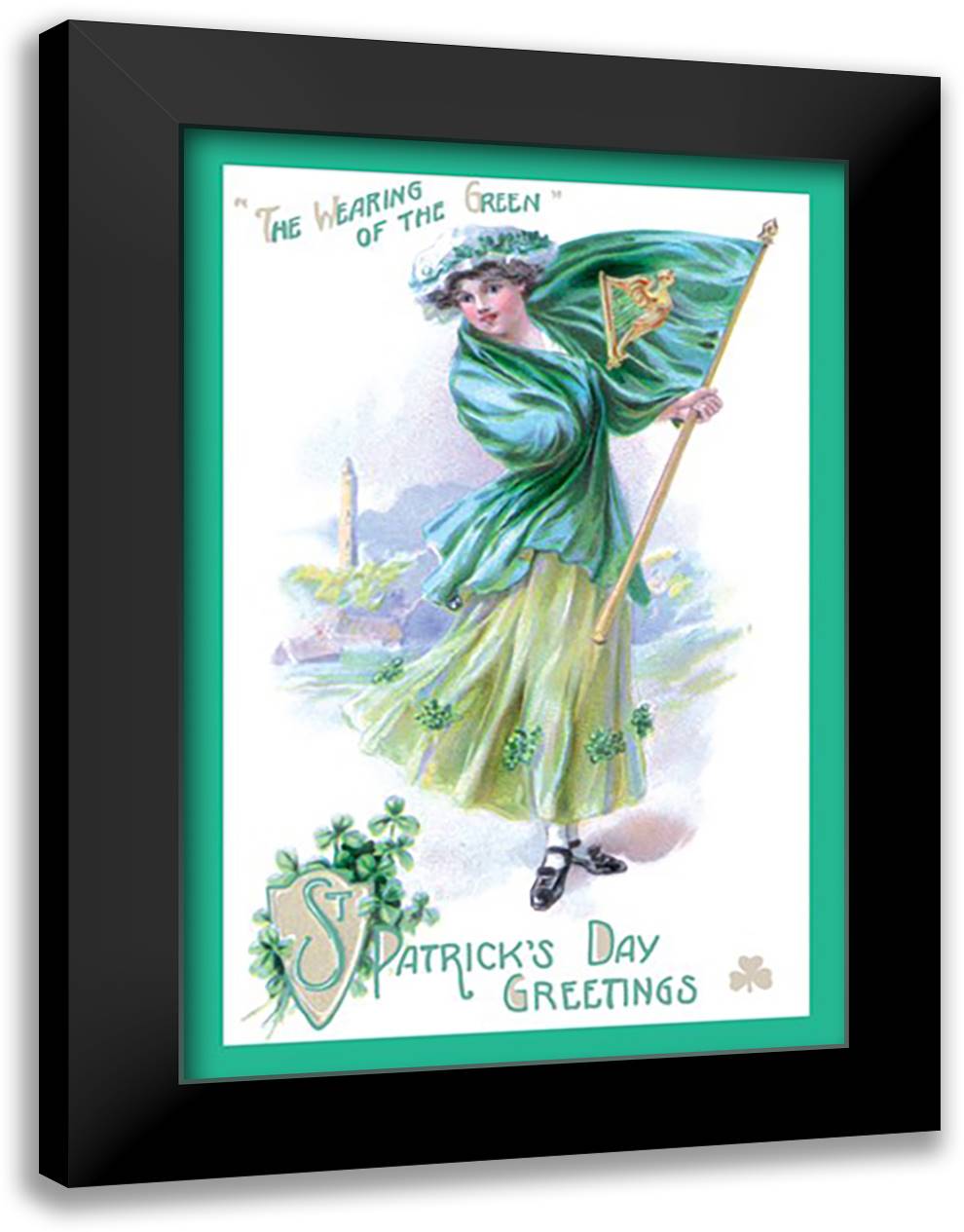 St. Patrick's Day Green 16x22 Black Modern Wood Framed Art Print Poster