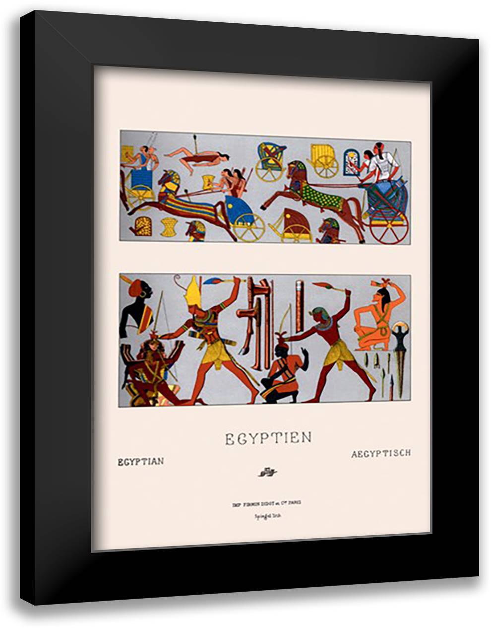 Egyptian Chariots and Weapons 16x22 Black Modern Wood Framed Art Print Poster by Racinet, Auguste