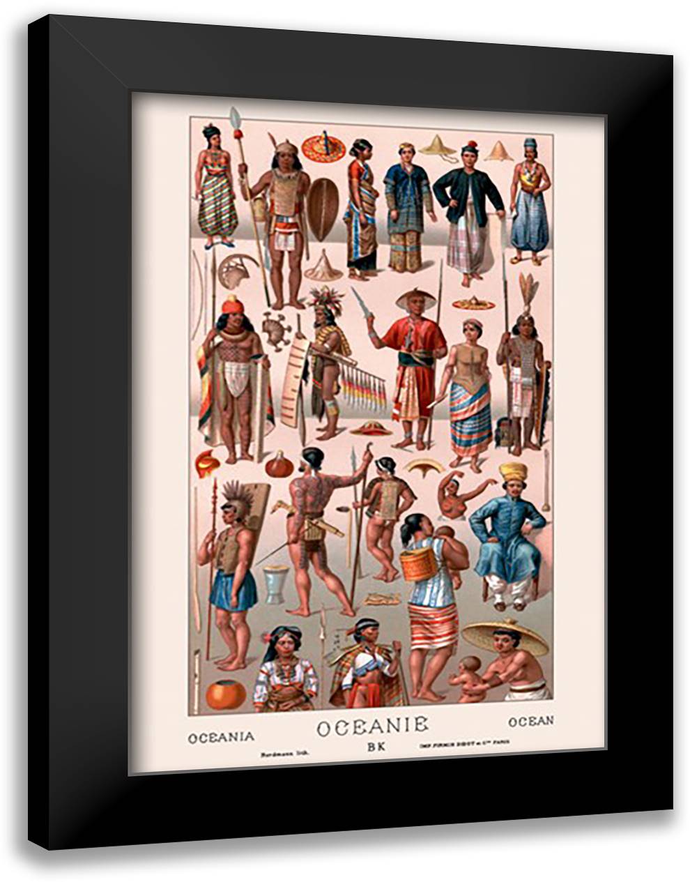 Tribal Clothing of Oceania 16x22 Black Modern Wood Framed Art Print Poster by Racinet, Auguste