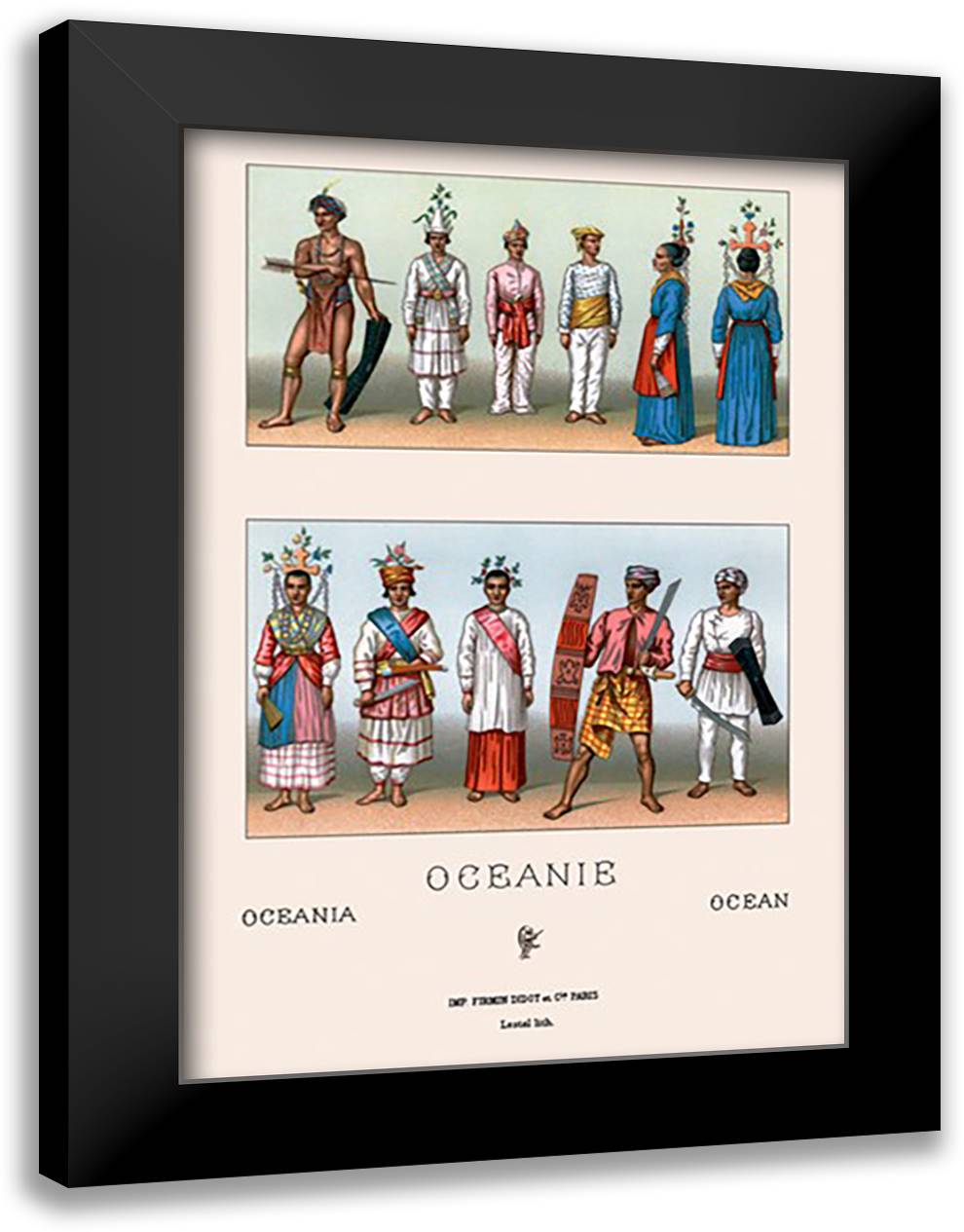 Oceania - Malaysians and Indonesians 16x22 Black Modern Wood Framed Art Print Poster by Racinet, Auguste