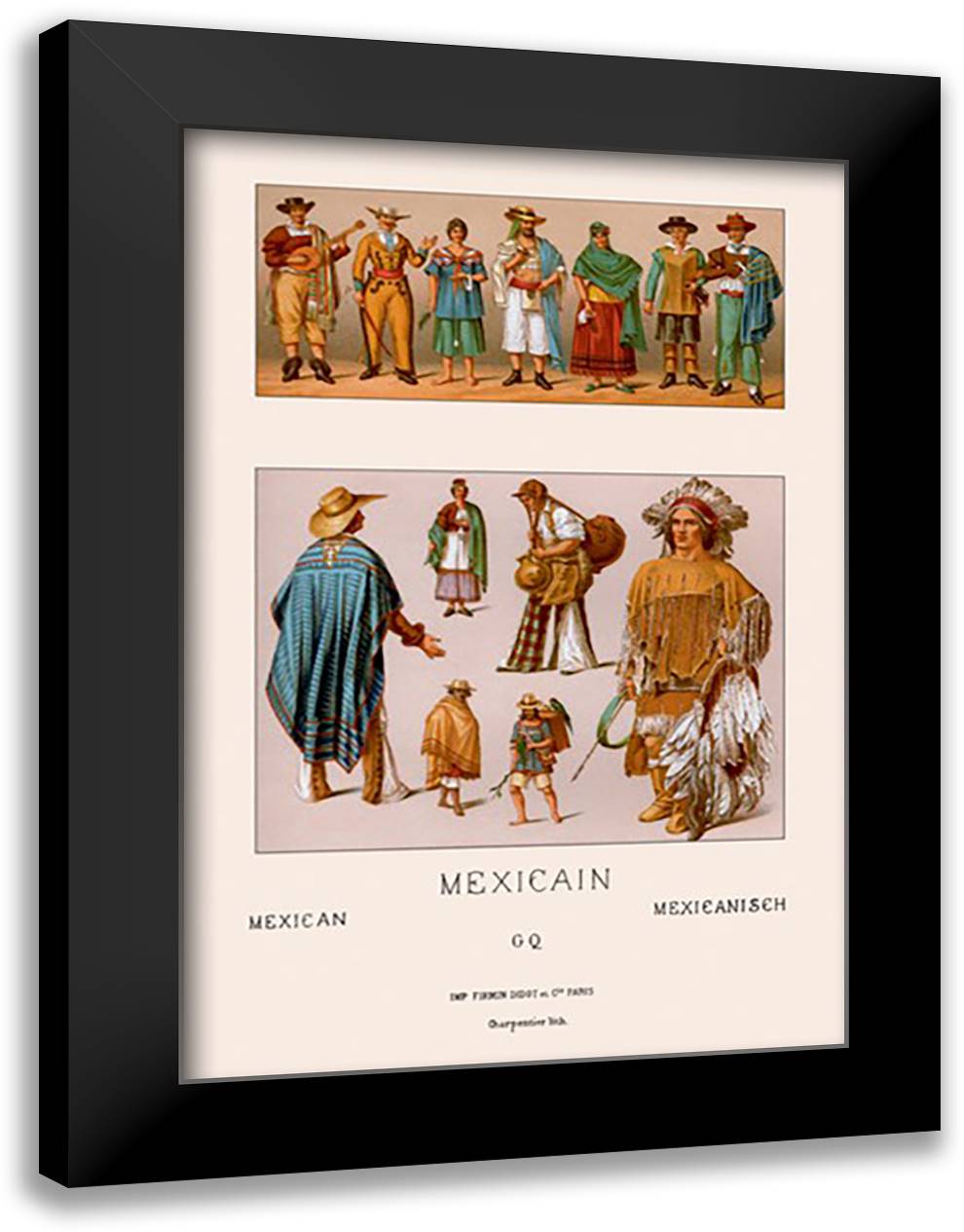 Clothing of Mexico 16x22 Black Modern Wood Framed Art Print Poster by Racinet, Auguste