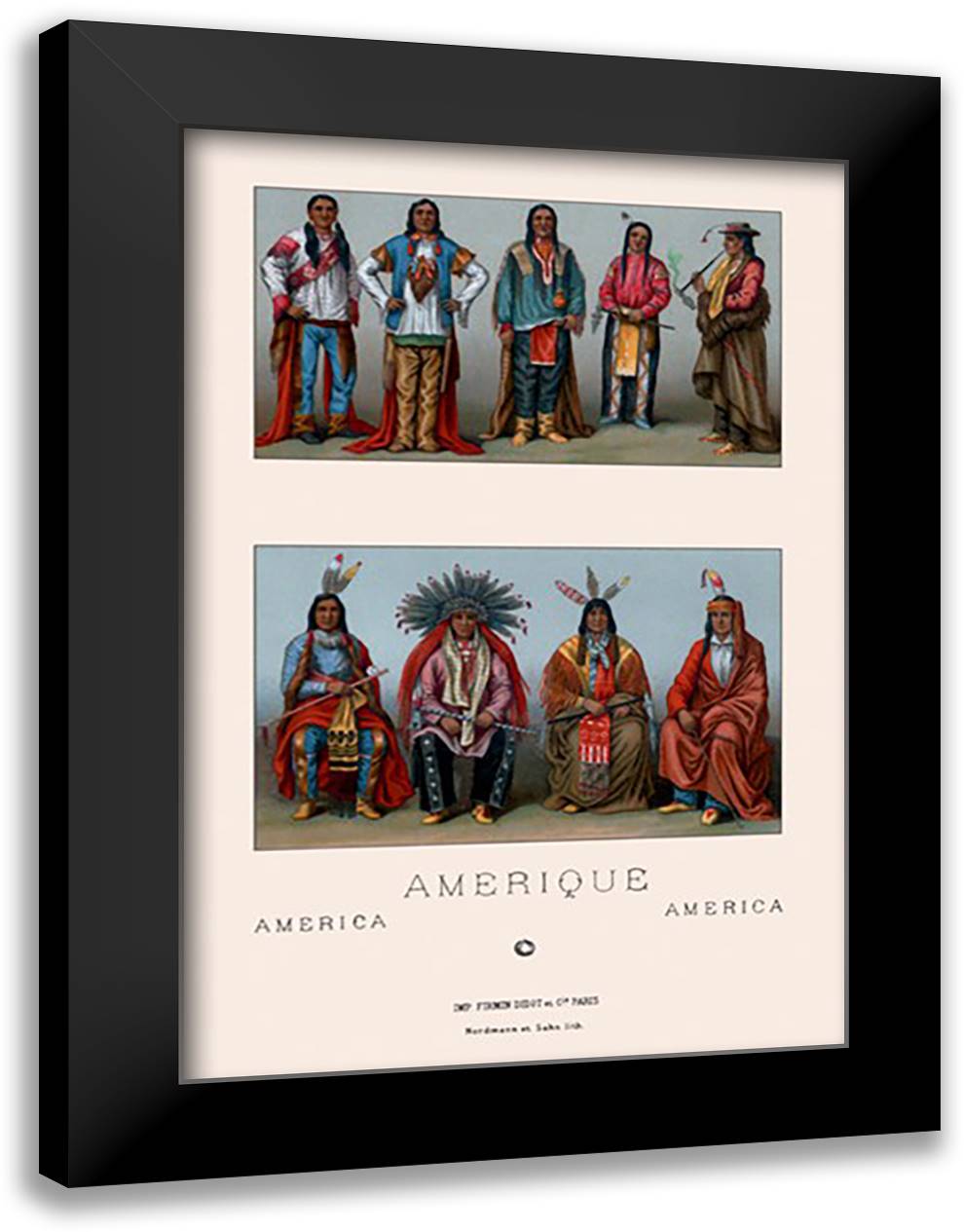 Native Americans of Mississippi and Colorado 16x22 Black Modern Wood Framed Art Print Poster by Racinet, Auguste