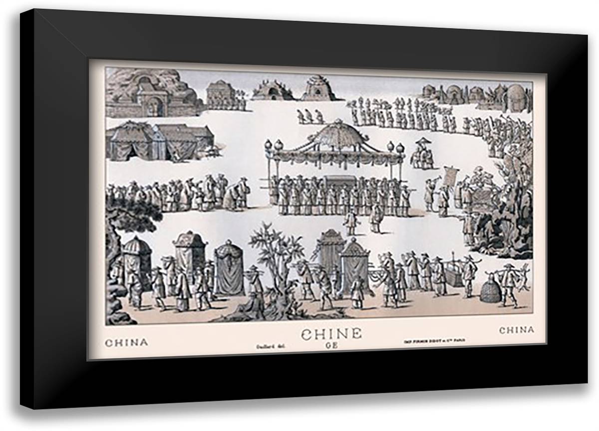 Chinese Funeral 22x16 Black Modern Wood Framed Art Print Poster by Racinet, Auguste