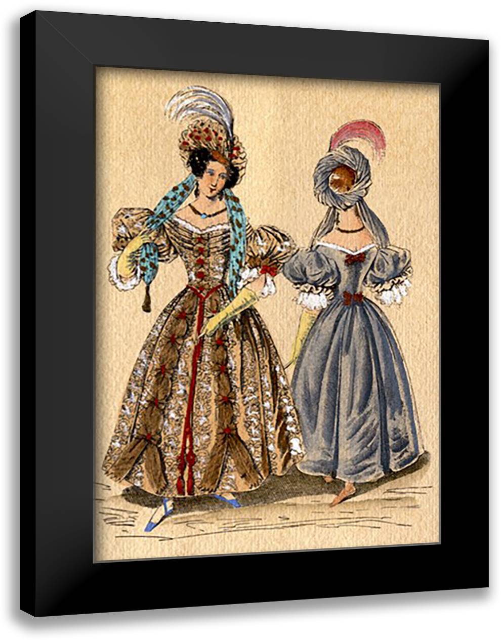 Ladies with Feathered Hats 16x22 Black Modern Wood Framed Art Print Poster