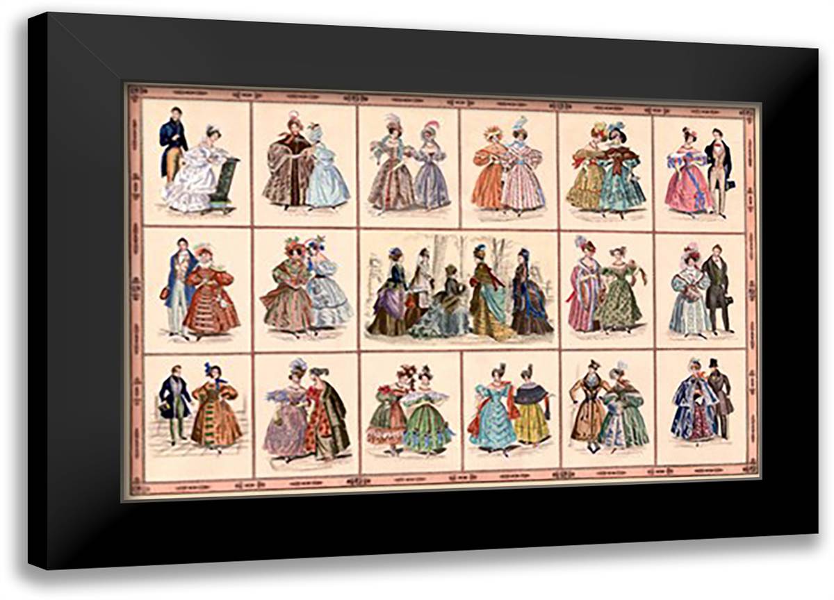Italian Fashion of 1833 - Composite 22x16 Black Modern Wood Framed Art Print Poster