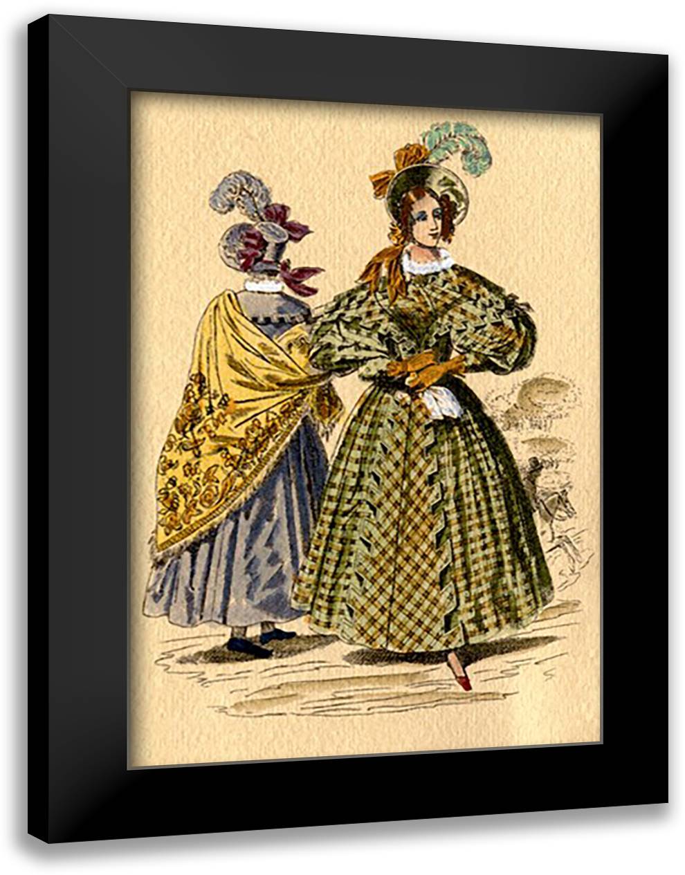 Italian Plumed Hats 16x22 Black Modern Wood Framed Art Print Poster