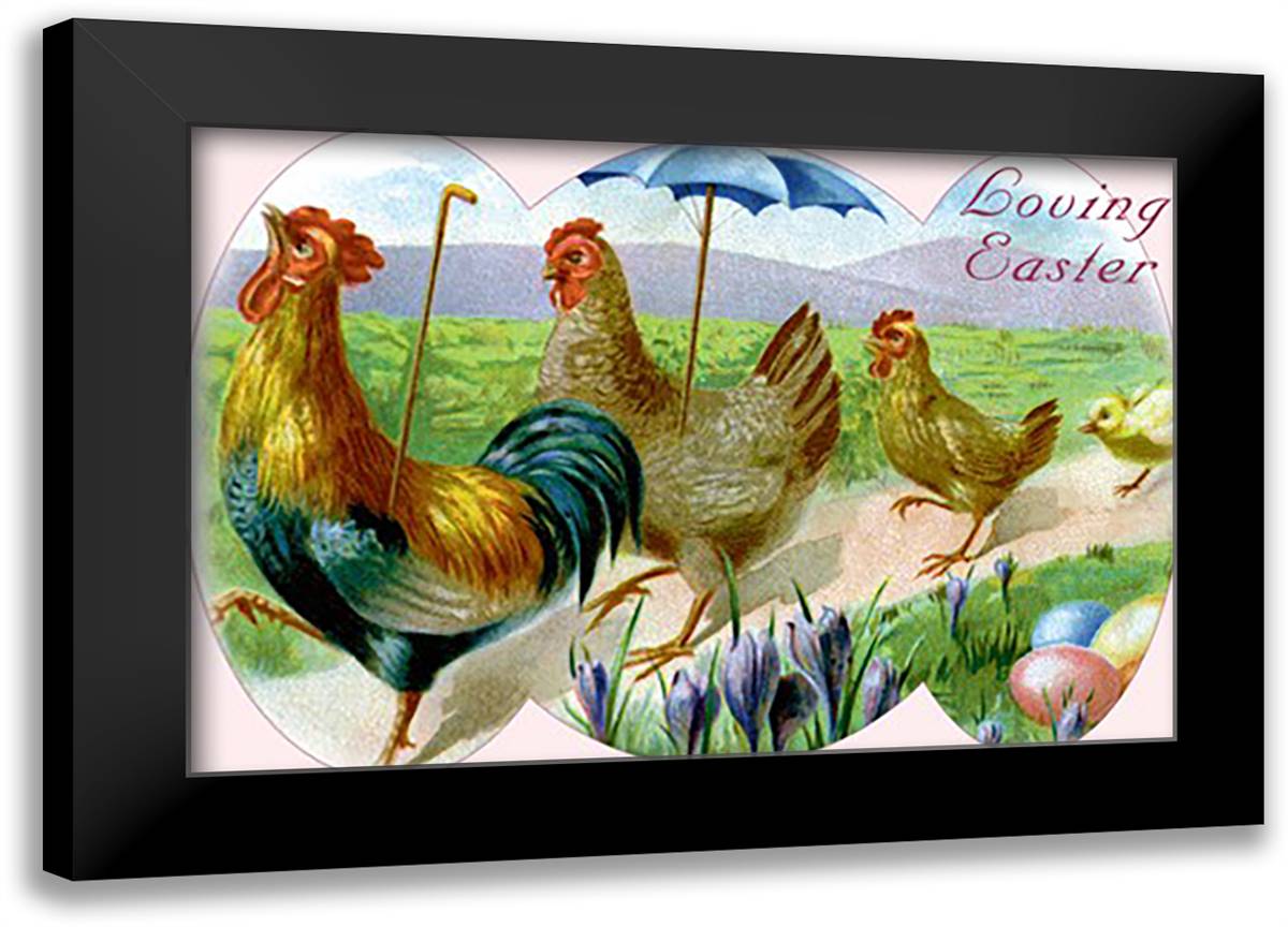 Easter Hens 22x16 Black Modern Wood Framed Art Print Poster