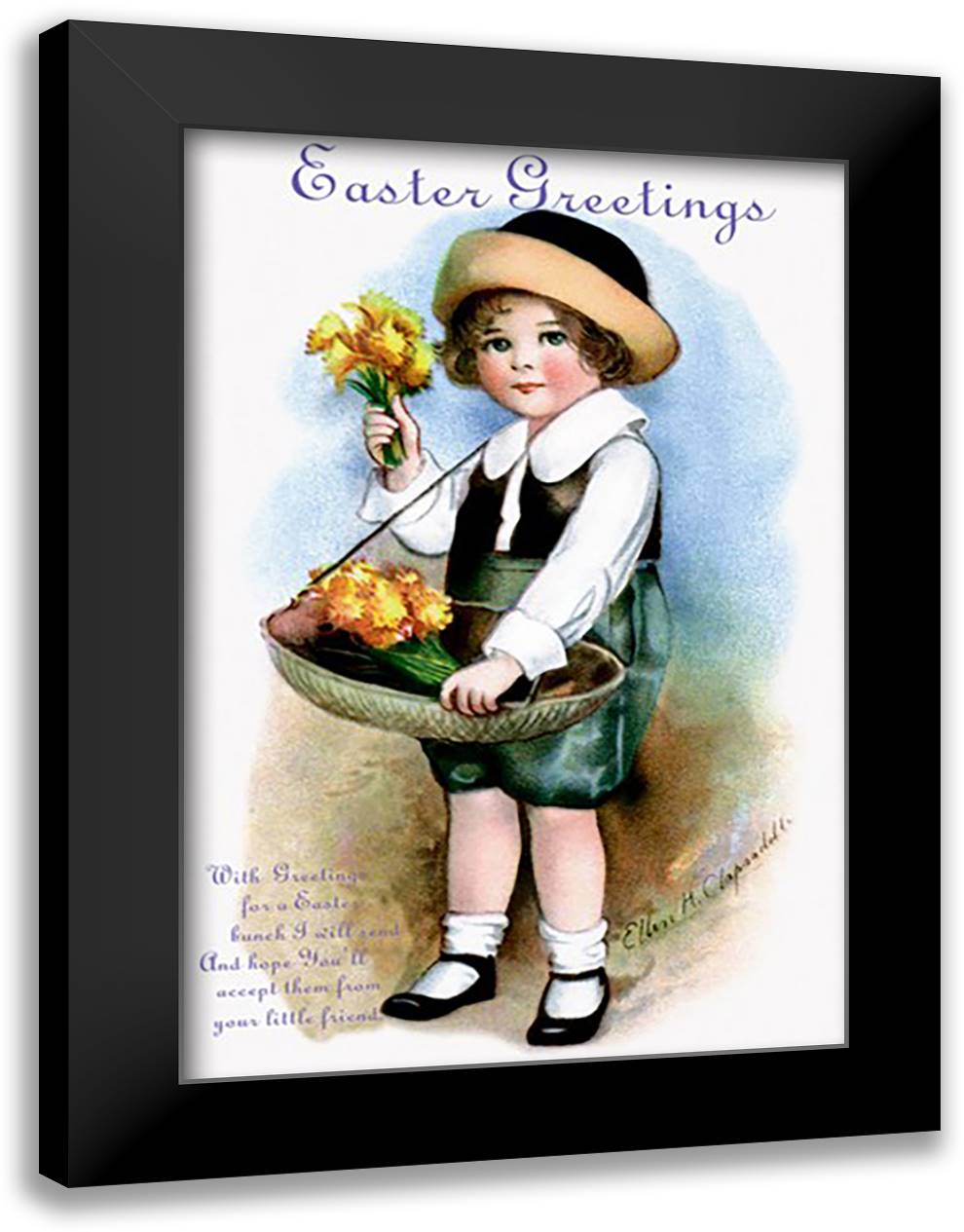 With Greetings for Easter 16x22 Black Modern Wood Framed Art Print Poster by Clapsaddle, Ellen H.