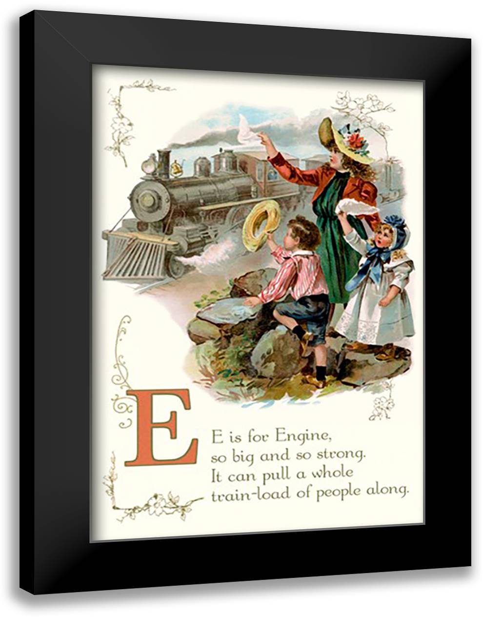 E is for Engine 16x22 Black Modern Wood Framed Art Print Poster