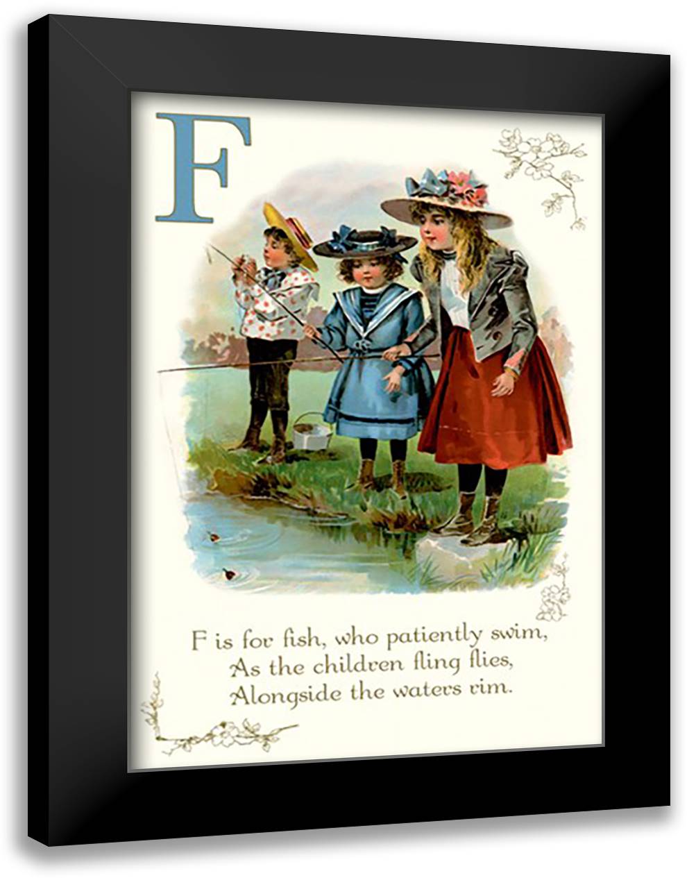 F is for Fish 16x22 Black Modern Wood Framed Art Print Poster