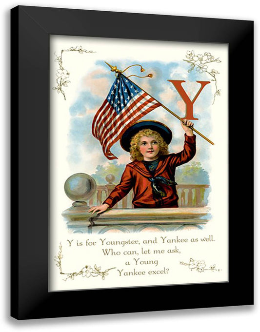 Y is for Youngster and Yankee 16x22 Black Modern Wood Framed Art Print Poster