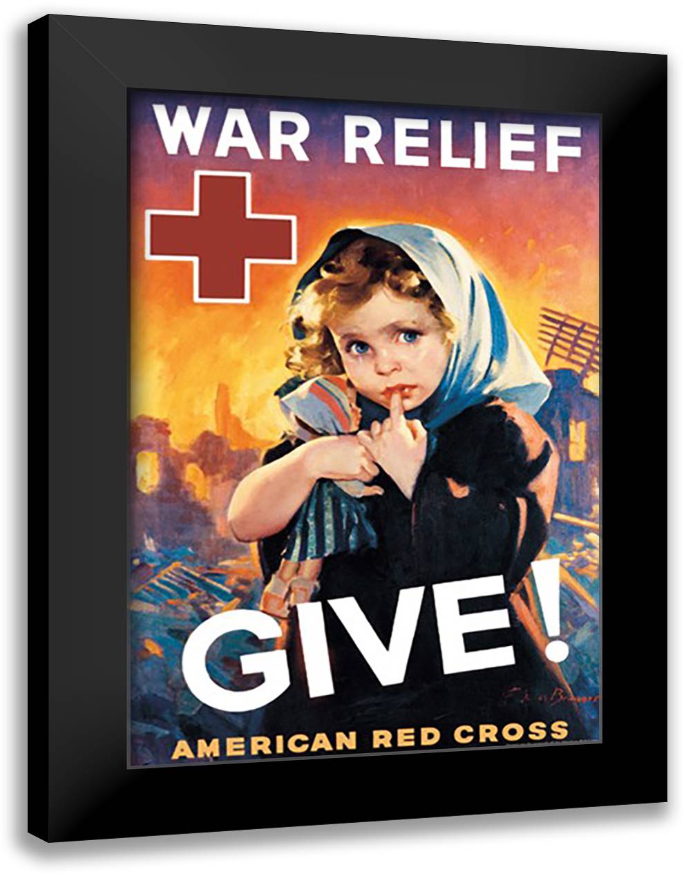 War Relief, Give! 16x22 Black Modern Wood Framed Art Print Poster by Brunner, F. Sands