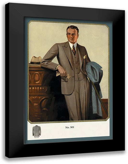 Young Men's Two-Button Sack #1 16x22 Black Modern Wood Framed Art Print Poster