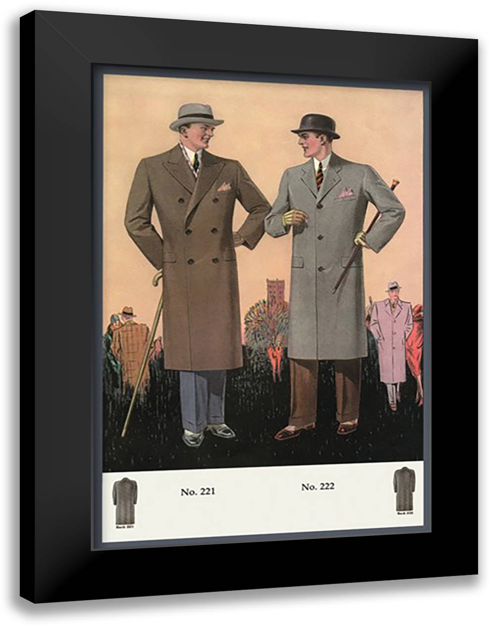 Double-Breasted Overcoat 16x22 Black Modern Wood Framed Art Print Poster