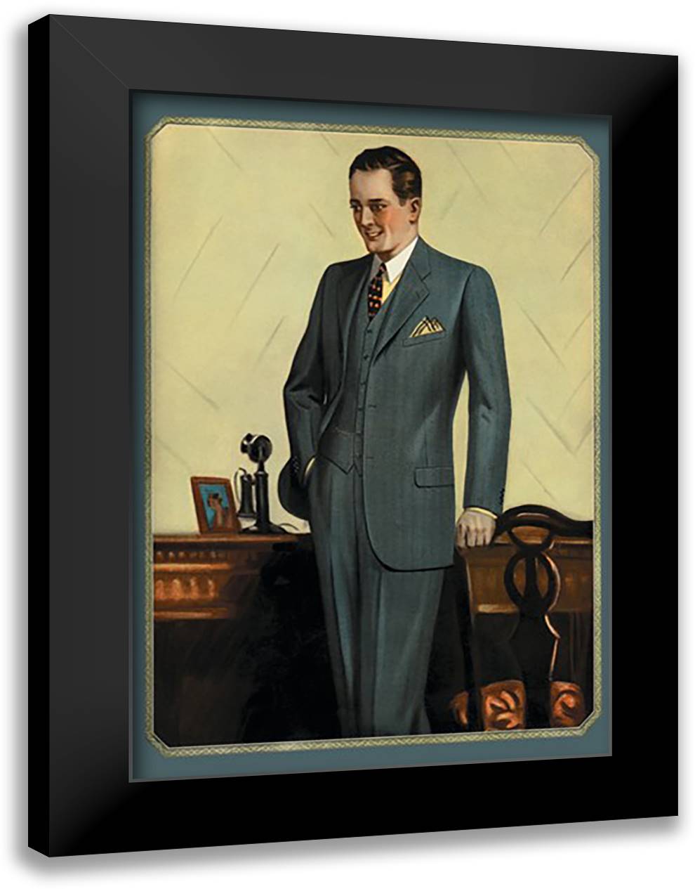 Young Men's Three-Button Sack #1 16x22 Black Modern Wood Framed Art Print Poster