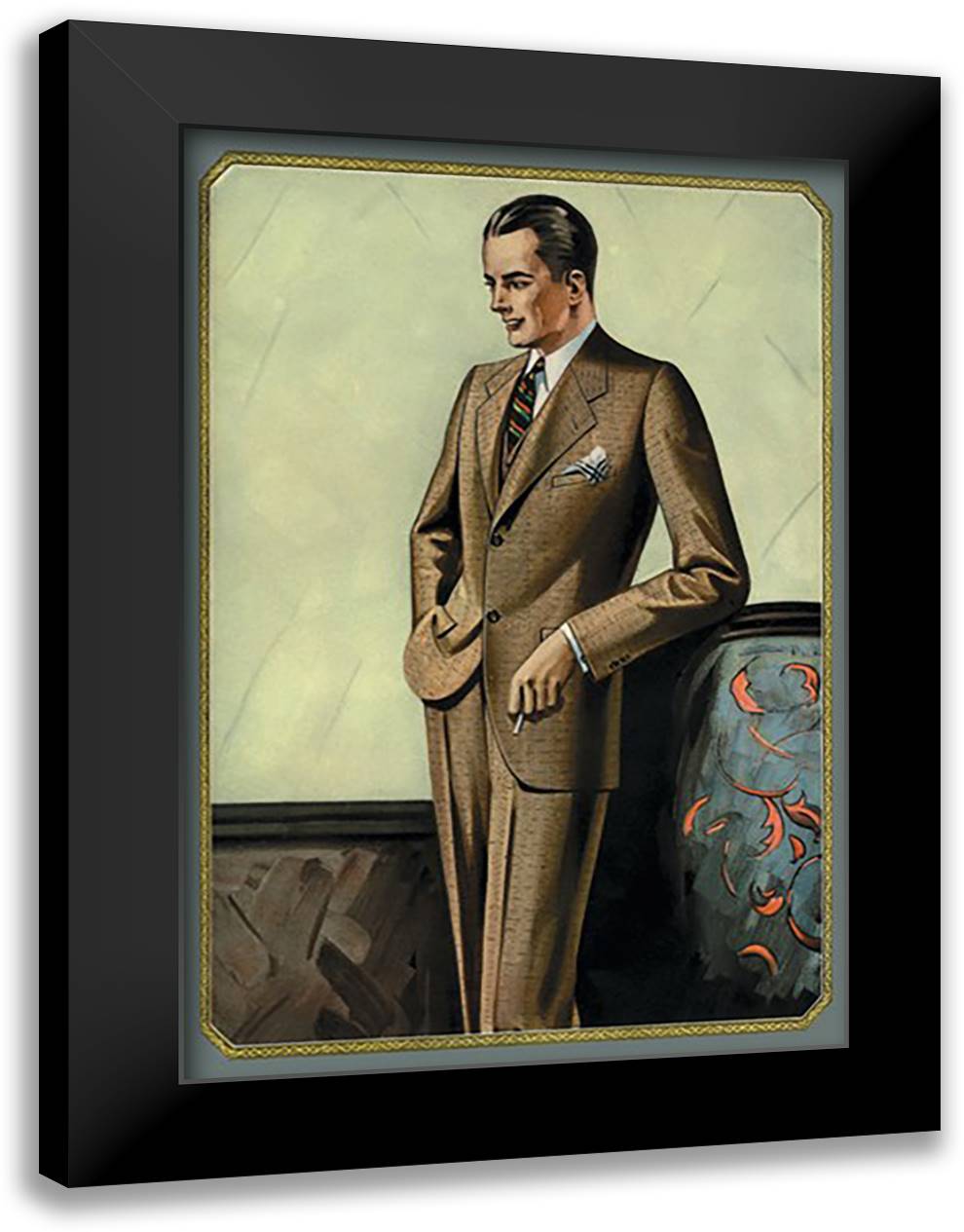 Young Men's Two-Button Sack #2 16x22 Black Modern Wood Framed Art Print Poster