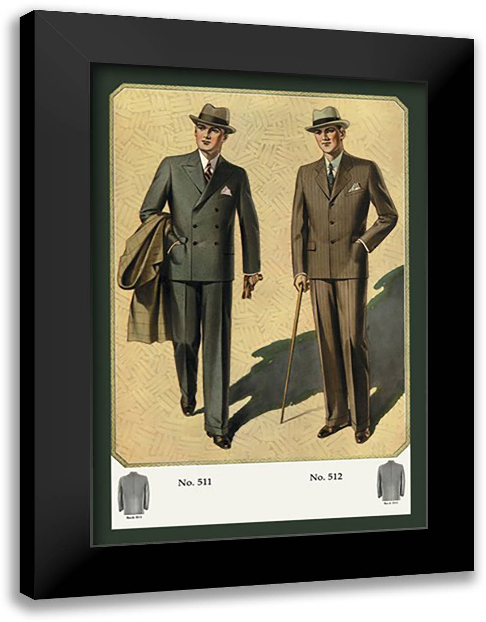 Three-Button Double-Breasted Conservative Sack 16x22 Black Modern Wood Framed Art Print Poster