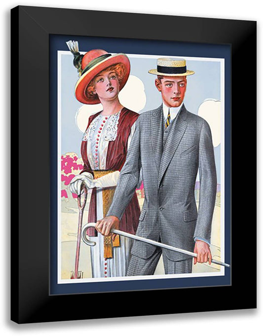 Two-Button Long Soft Roll Half-Peaked 16x22 Black Modern Wood Framed Art Print Poster