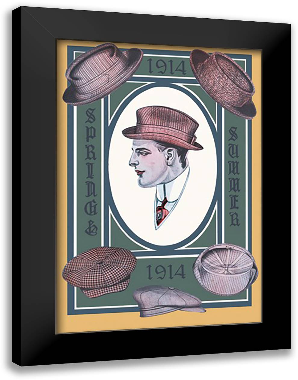 1914 Spring-Summer Hat Collection 16x22 Black Modern Wood Framed Art Print Poster