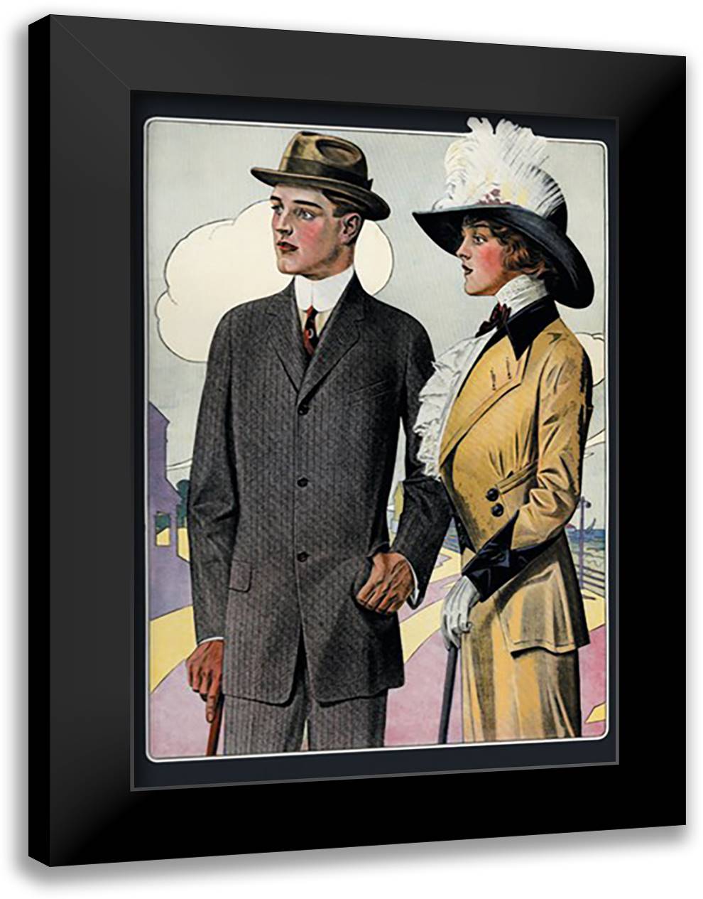 Stylish Pair 16x22 Black Modern Wood Framed Art Print Poster