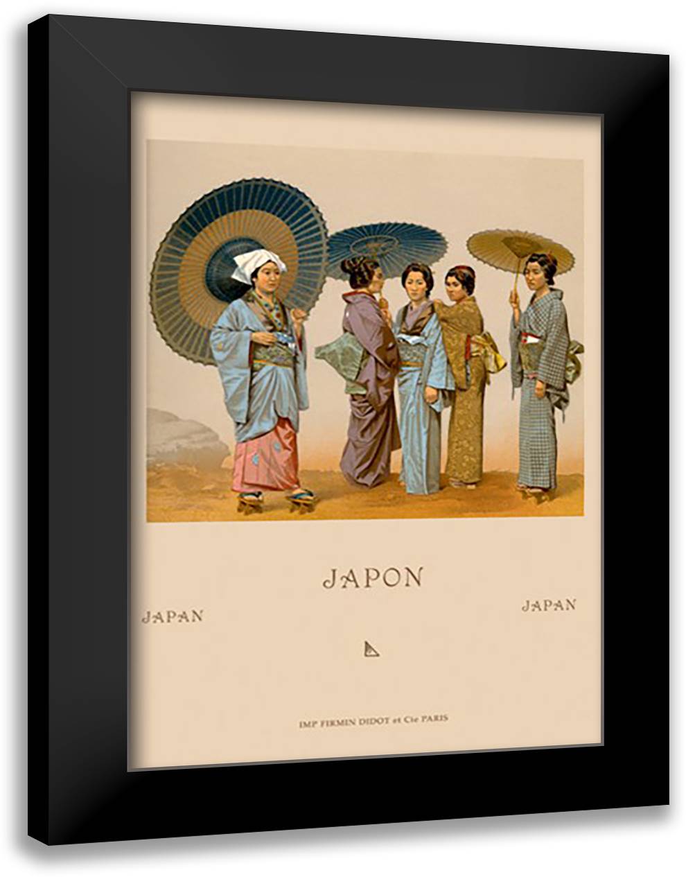 Traditional Japanese Women 16x22 Black Modern Wood Framed Art Print Poster by Racinet, Auguste