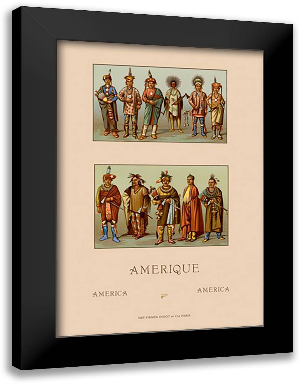 Native Americans - Jowa, Foxes, Sacs, and Kaw 16x22 Black Modern Wood Framed Art Print Poster by Racinet, Auguste