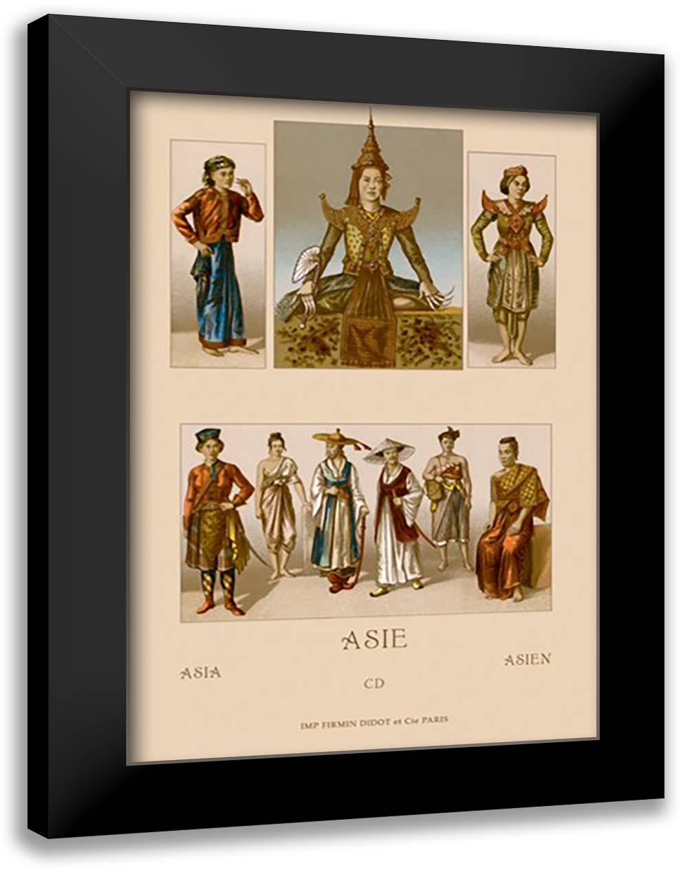 Variety of Asian Costumes 16x22 Black Modern Wood Framed Art Print Poster by Racinet, Auguste
