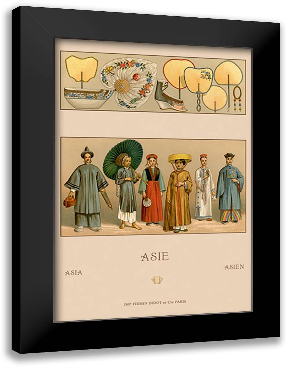 Traditional Chinese Women 16x22 Black Modern Wood Framed Art Print Poster by Racinet, Auguste