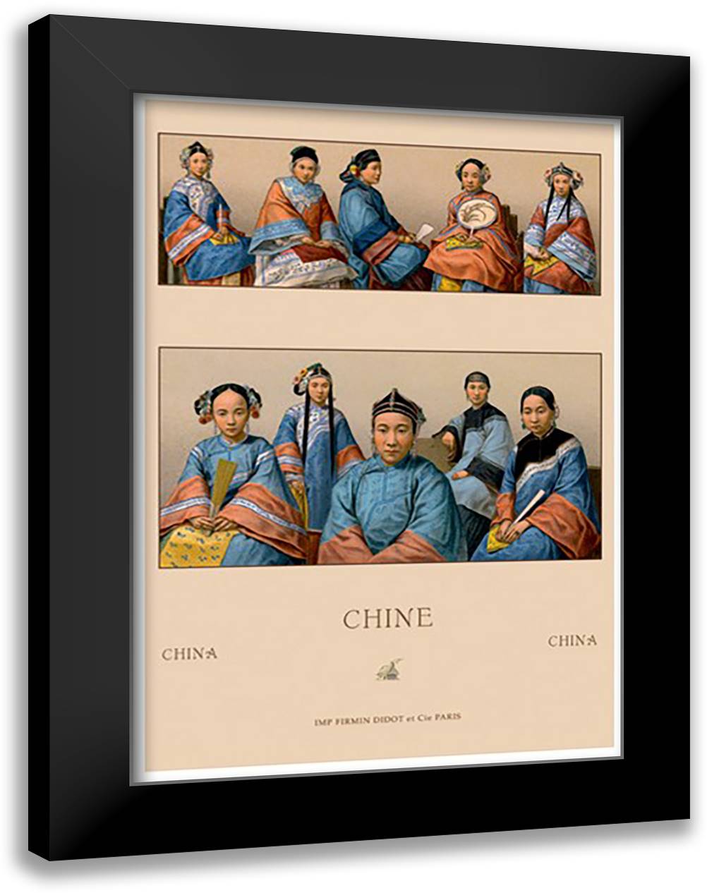 China - Manchu Women 16x22 Black Modern Wood Framed Art Print Poster by Racinet, Auguste