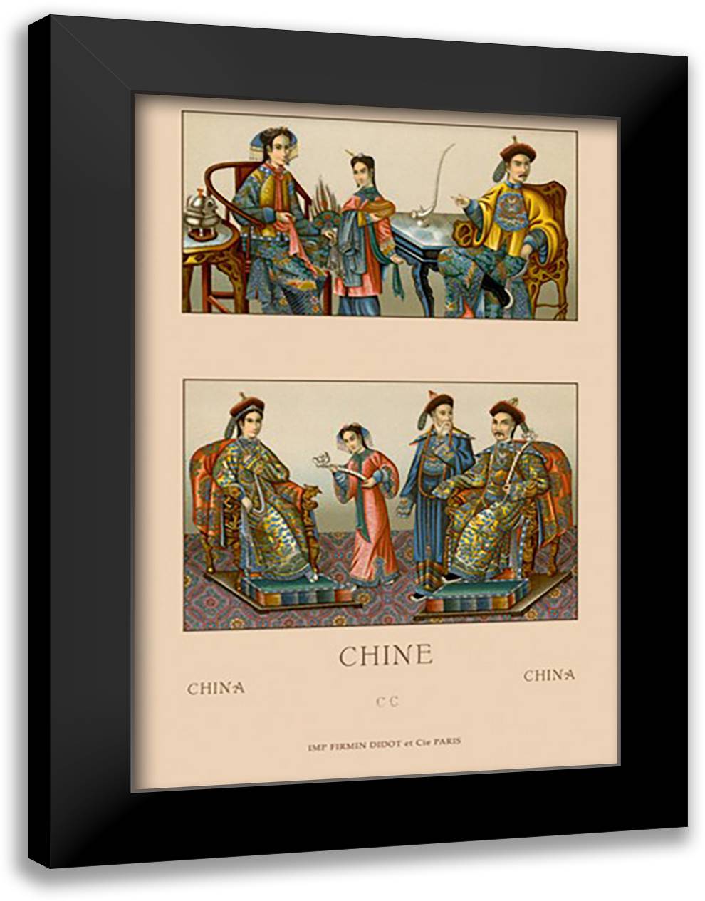 Chinese Imperial Family 16x22 Black Modern Wood Framed Art Print Poster by Racinet, Auguste