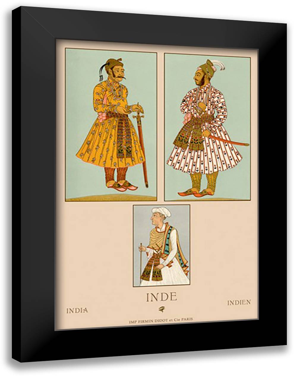 India - Mogul Emperors 16x22 Black Modern Wood Framed Art Print Poster by Racinet, Auguste