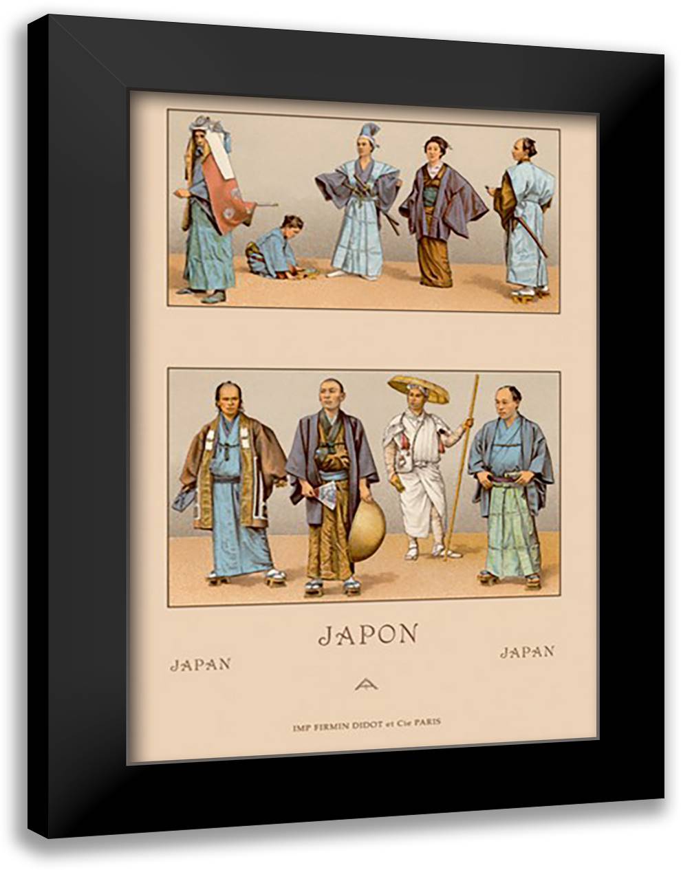 Traditional Dress of Diverse Japanese Castes 16x22 Black Modern Wood Framed Art Print Poster by Racinet, Auguste