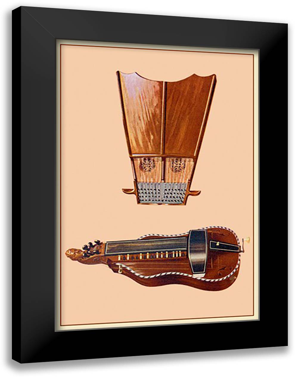 Bell-Harp and Hurdy Gurdy 16x22 Black Modern Wood Framed Art Print Poster by Thomas, Theodore