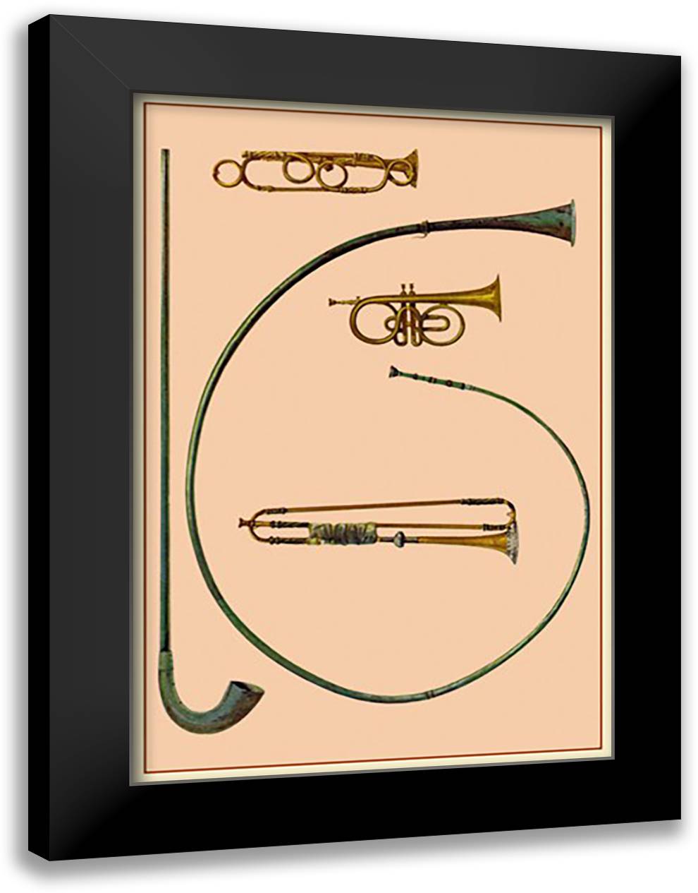 Lituus, Buccina, Cornet and Trumpets 16x22 Black Modern Wood Framed Art Print Poster by Thomas, Theodore