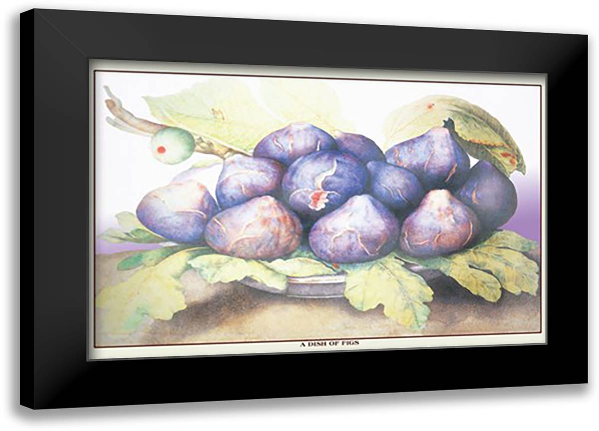 Dish of Figs 22x16 Black Modern Wood Framed Art Print Poster by Garzoni, Giovanni