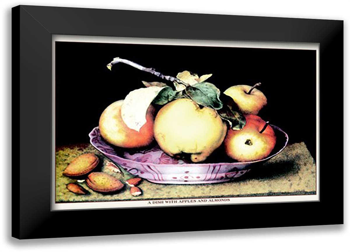 Dish with Apples and Almonds 22x16 Black Modern Wood Framed Art Print Poster by Garzoni, Giovanni