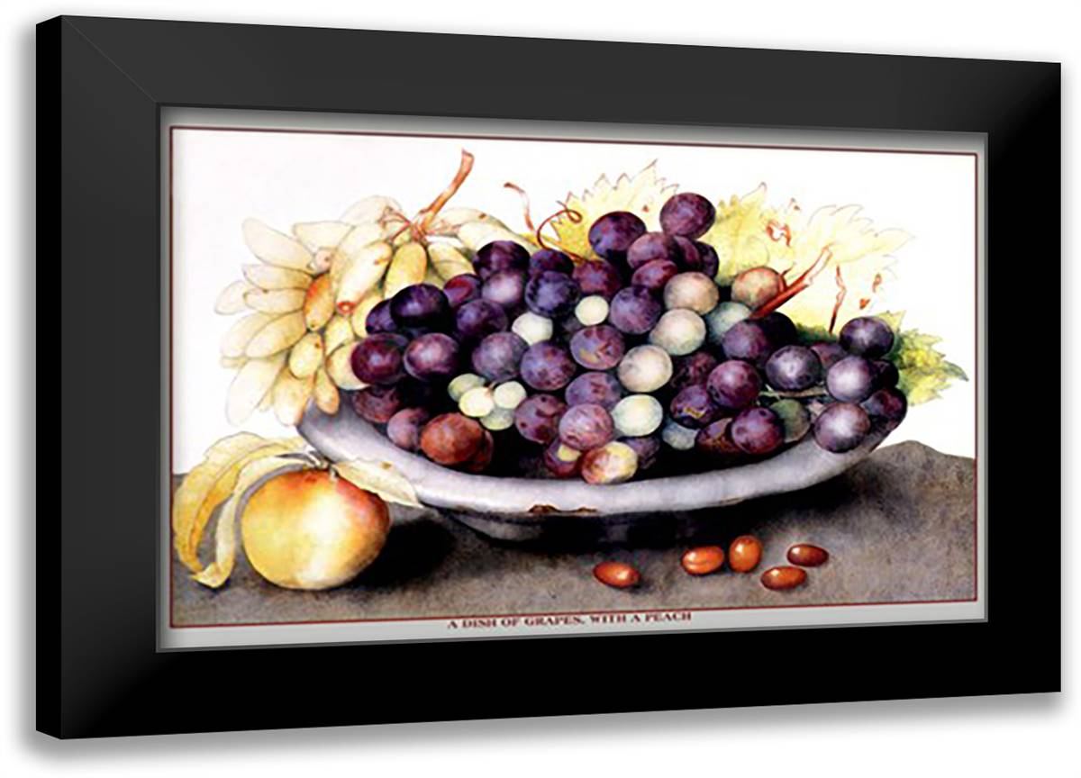 Dish of Grapes and Peaches 22x16 Black Modern Wood Framed Art Print Poster by Garzoni, Giovanni