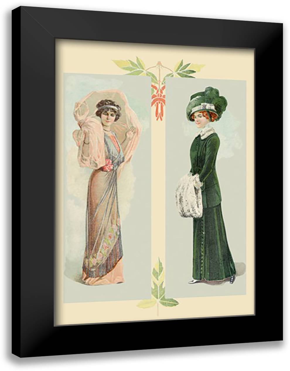 Lady in Pink, Lady in Green 16x22 Black Modern Wood Framed Art Print Poster
